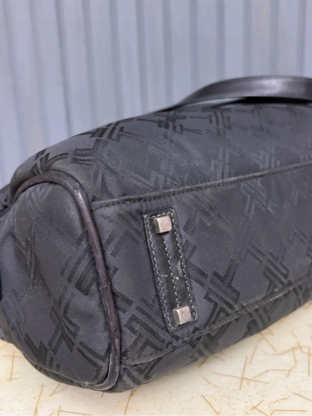 TUMI Signature Monogram Laptop Computer Work Tote Bag Black, Leather Trim